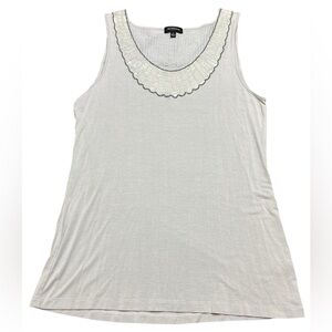 Saks Fifth Avenue Y2K Light Gray Embellished Neckline Tank Blouse Women Size L